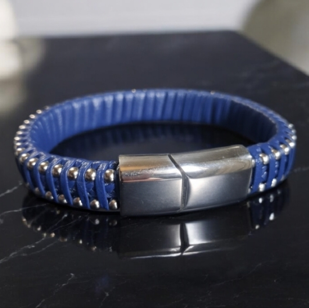 Unisex Blue Braided Stainless Steel Bracelet 316L/8.5”